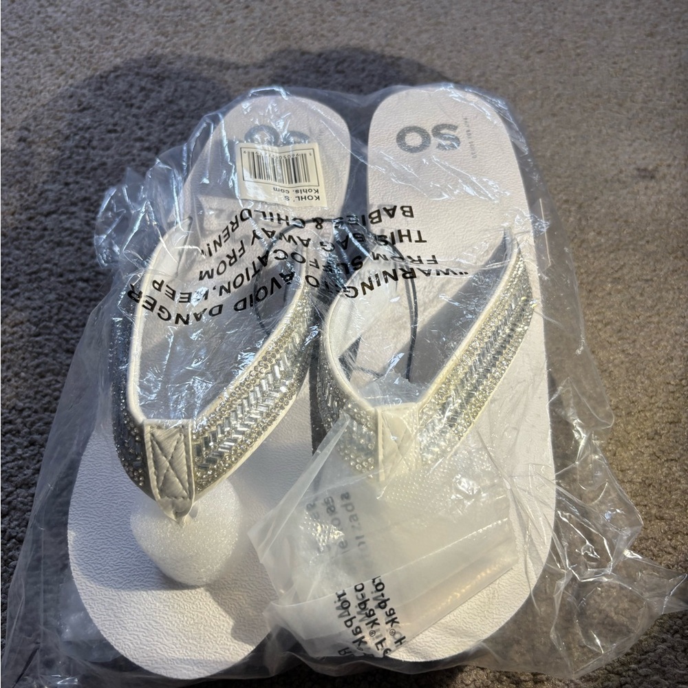 Embellished White Platform Flip Flop Sandals